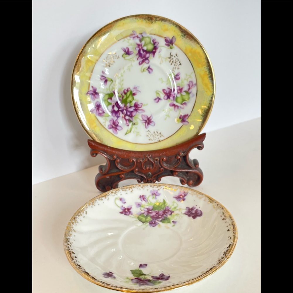 VTG Saucers Gold Encrusted With Violets ~ Lot Of 2.